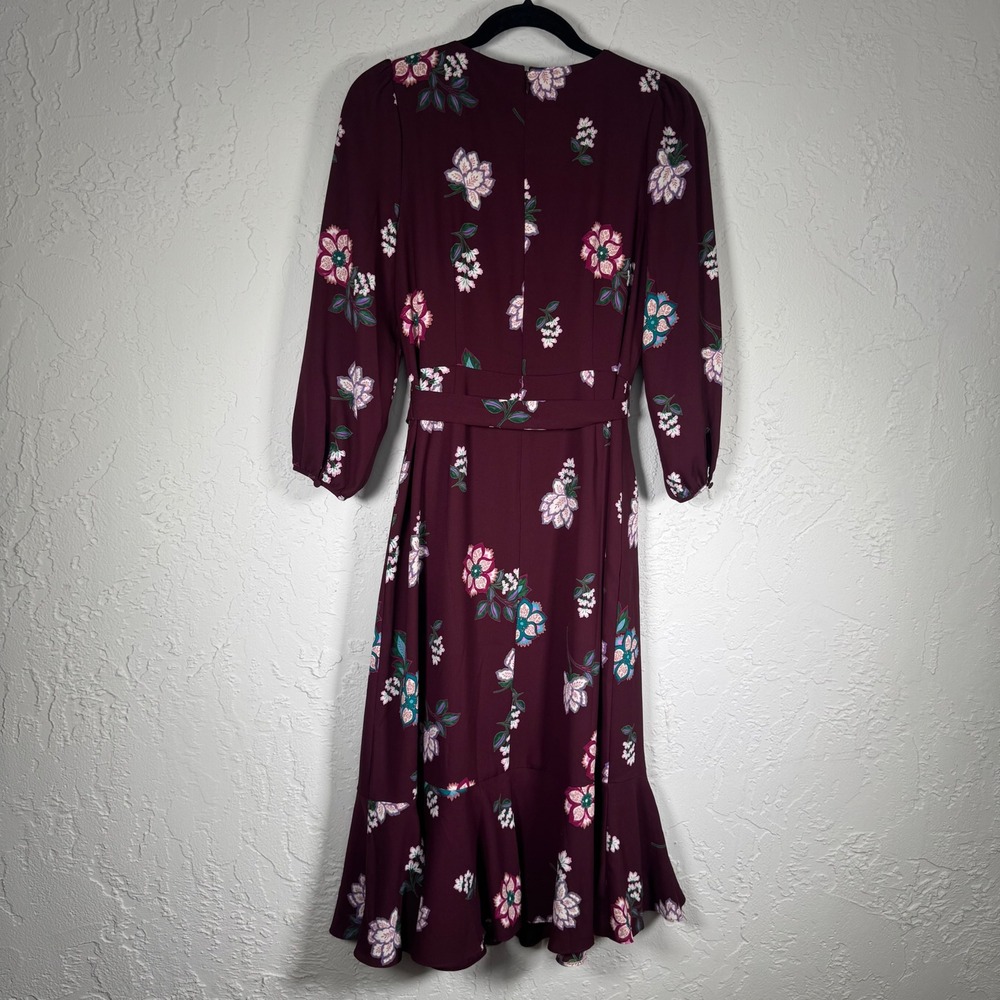 Talbots Petite Burgundy Floral Maxi Dress‎ V-Neck Ruffle Hem 8P VN5084 - Picture 11 of 11